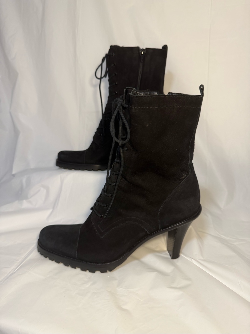 Gianni Bini Black Suede Leather Lace-Up Boots Stiletto Heels Size US 8.5M